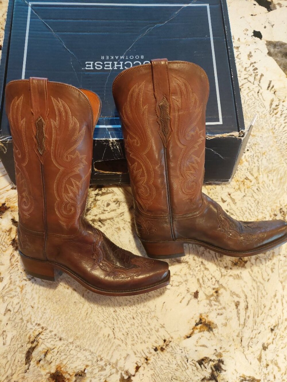 Lucchese Exotic and Tooled Women's Brown boots like new in box, worn once Sz 10b - Picture 2 of 16